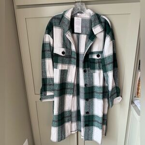 NWT Plaid Unlined Shacket Jacket SZ M Green Whte Black